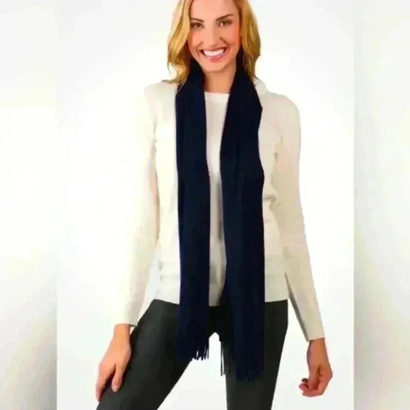 Cashmere wool blend soft NAVY blue lux scarf Jennie Liu. - Picture 4 of 11